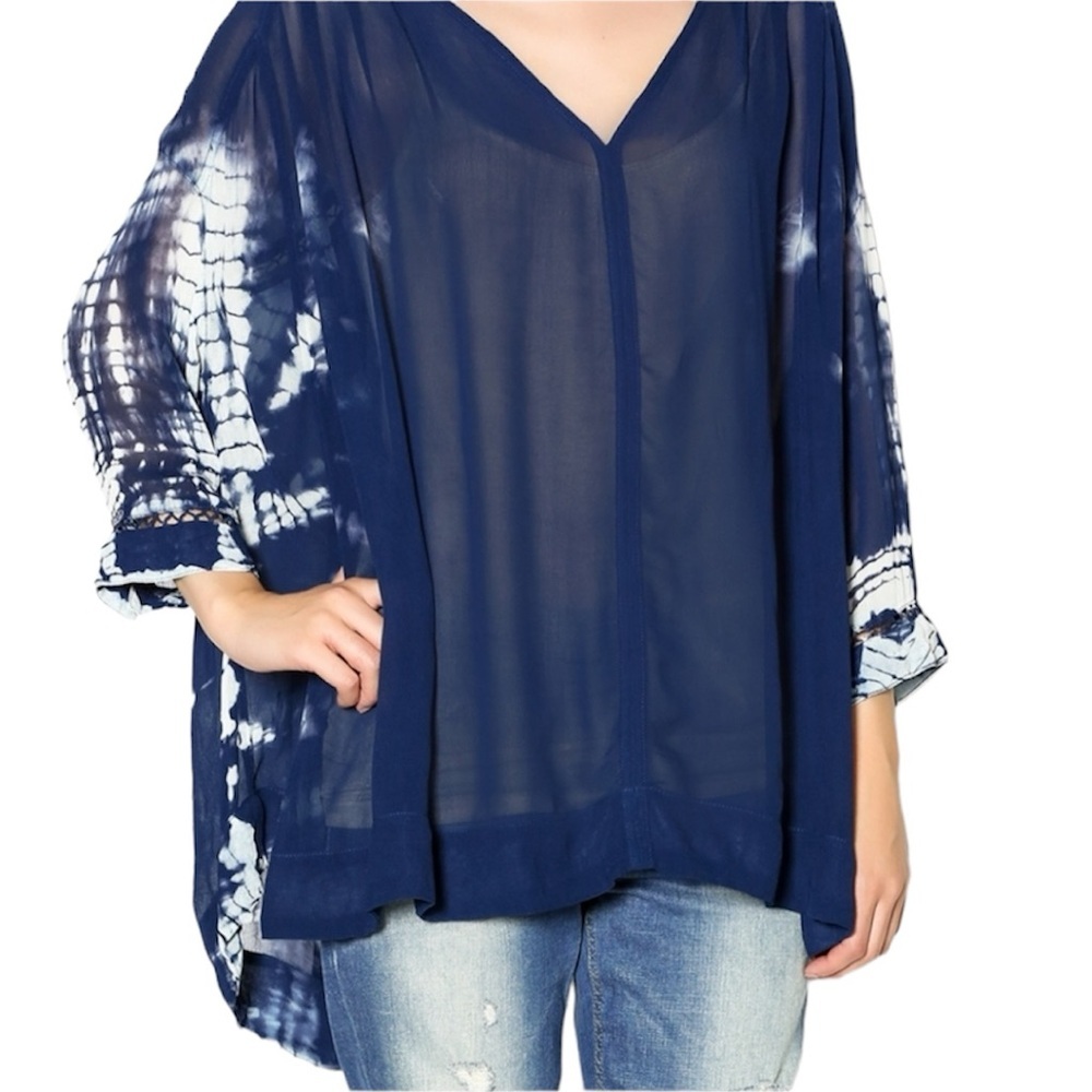 Free people tie dye over sized top/blouse crochet details size Medium - Picture 13 of 16